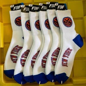 New FBF For Bare  Feet New York Knicks 6 Pairs Socks Crew NBA Mens Large